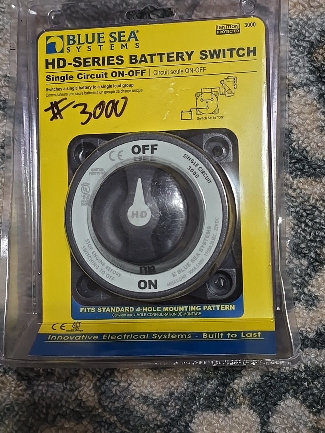 Blue Sea 3000 HD-Series Heavy Duty On-Off Battery Switch. Marine, Winch