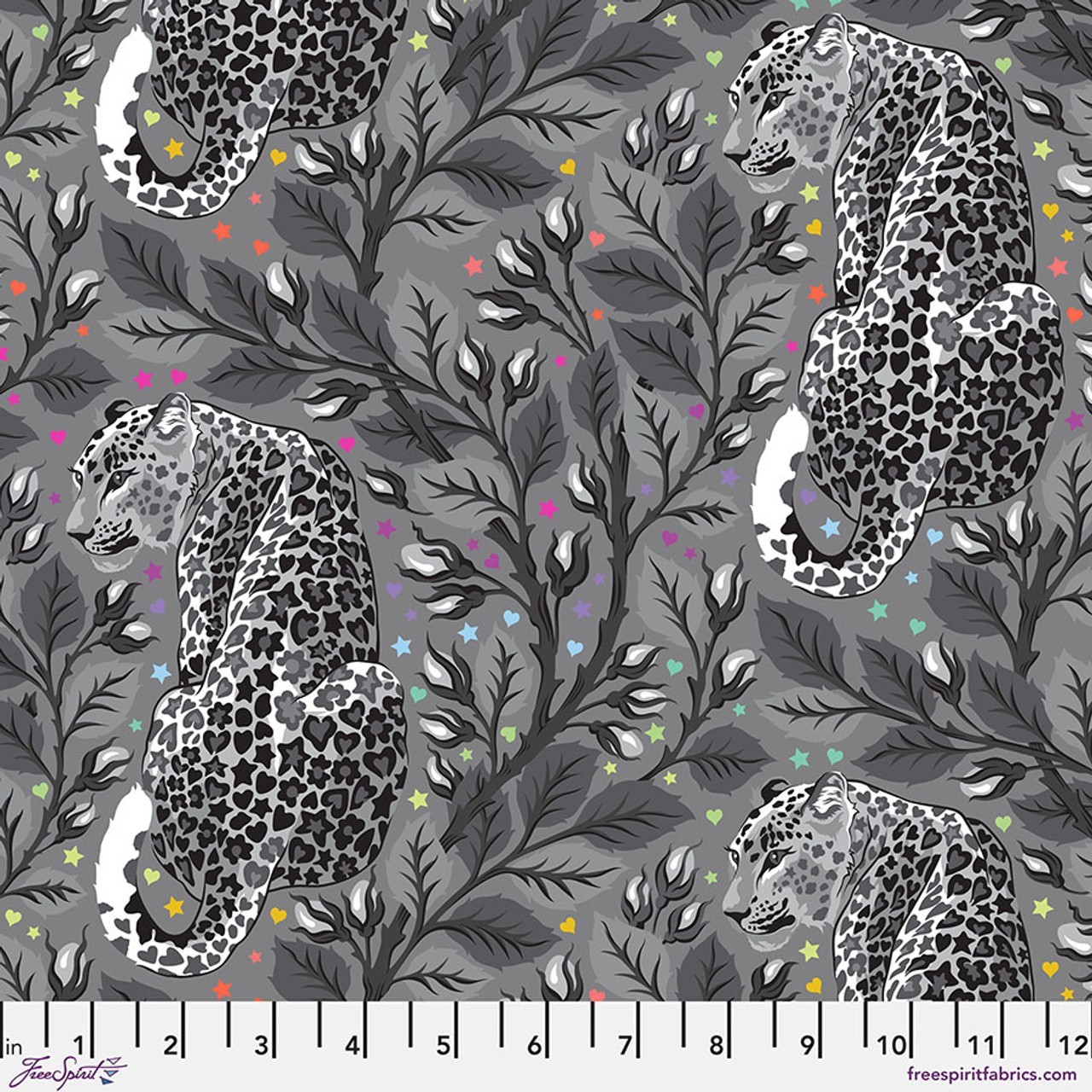 Feline Drive Fabric GRAYWORK Birthmark Shadow Leopard Tula Pink Sold by the Yard
