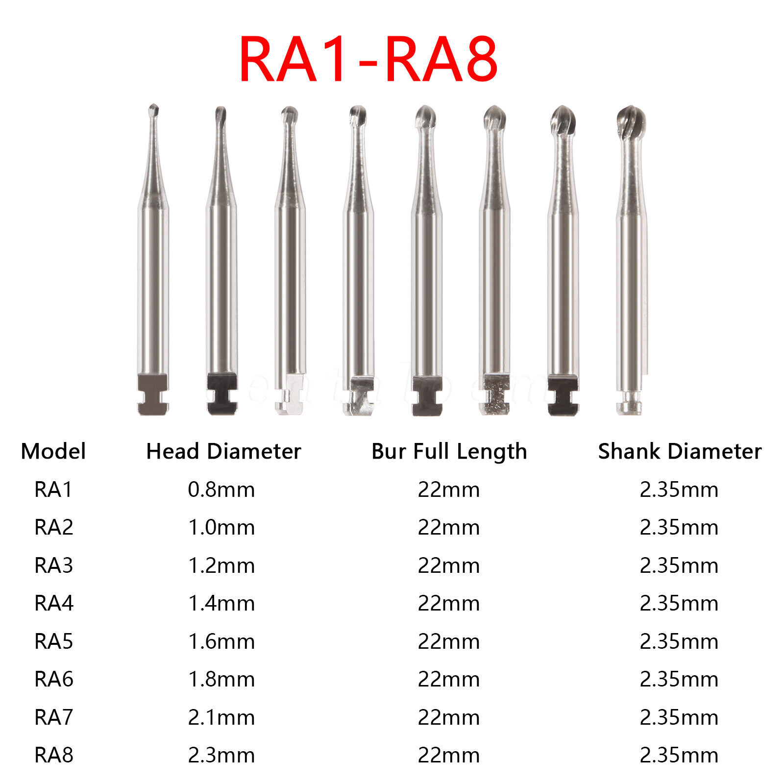 5-100 PCS DENTAL Round Carbide Bur for Slow Speed Latch RA1-8