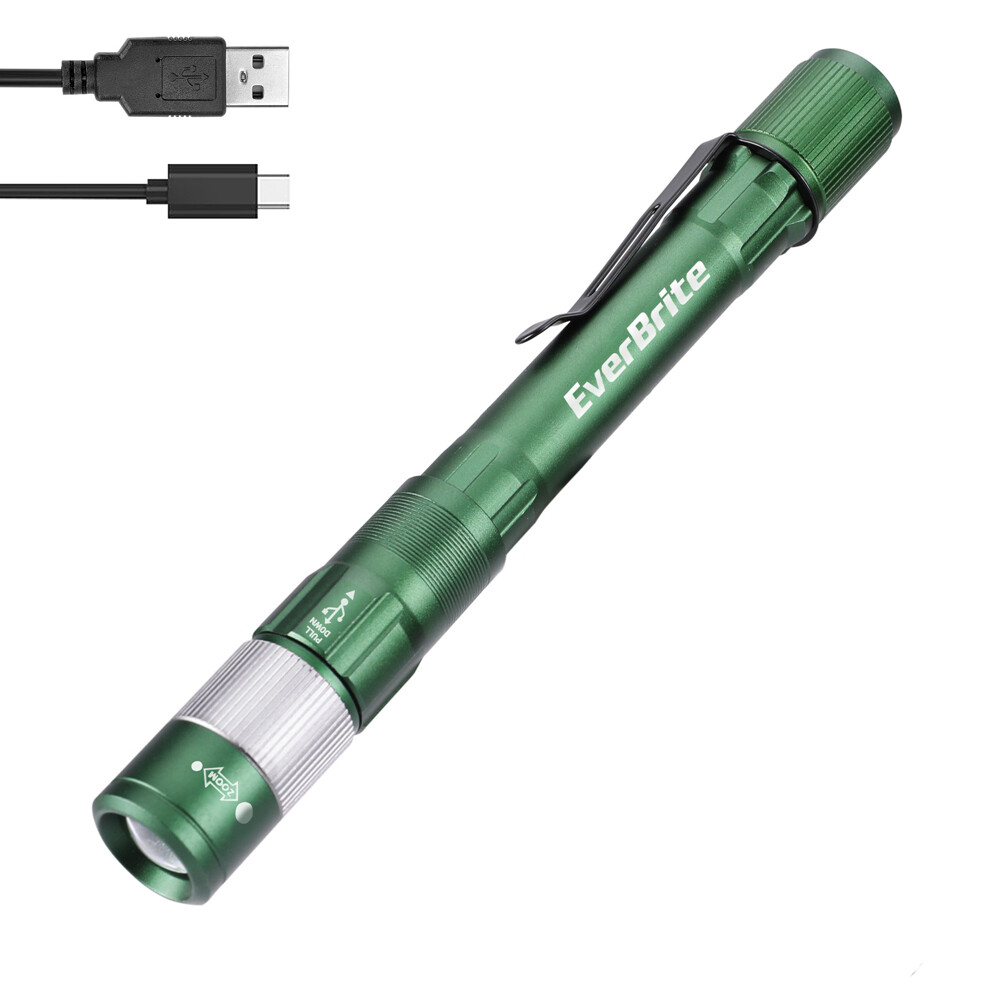 EverBrite 300LM Pen Light Rechargeable LED Pen Flashlight Zoomable w/USB-C Cable