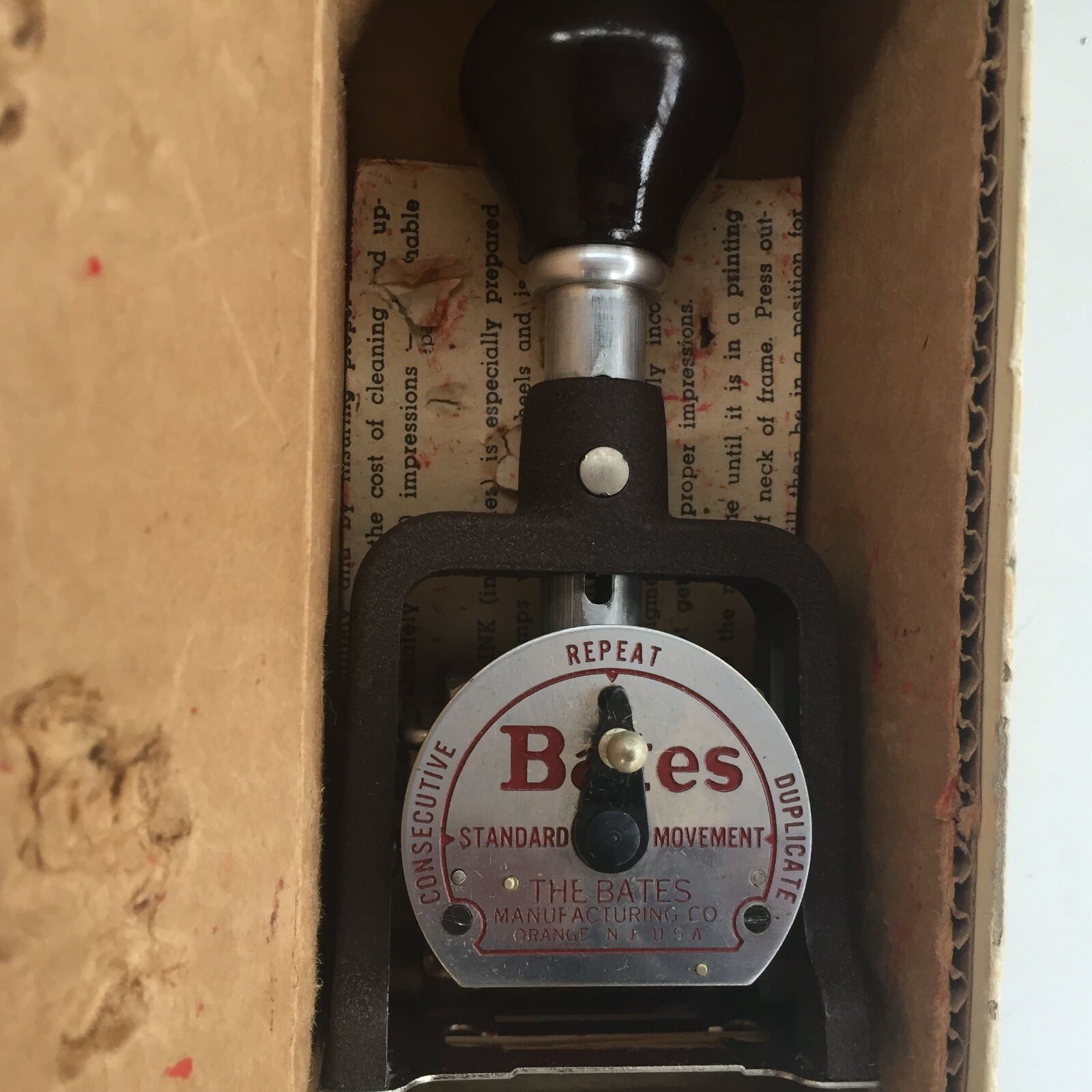 Vintage Bates 6 Wheeled Stamper Repeat Numbering Machine 6 E In Original Box