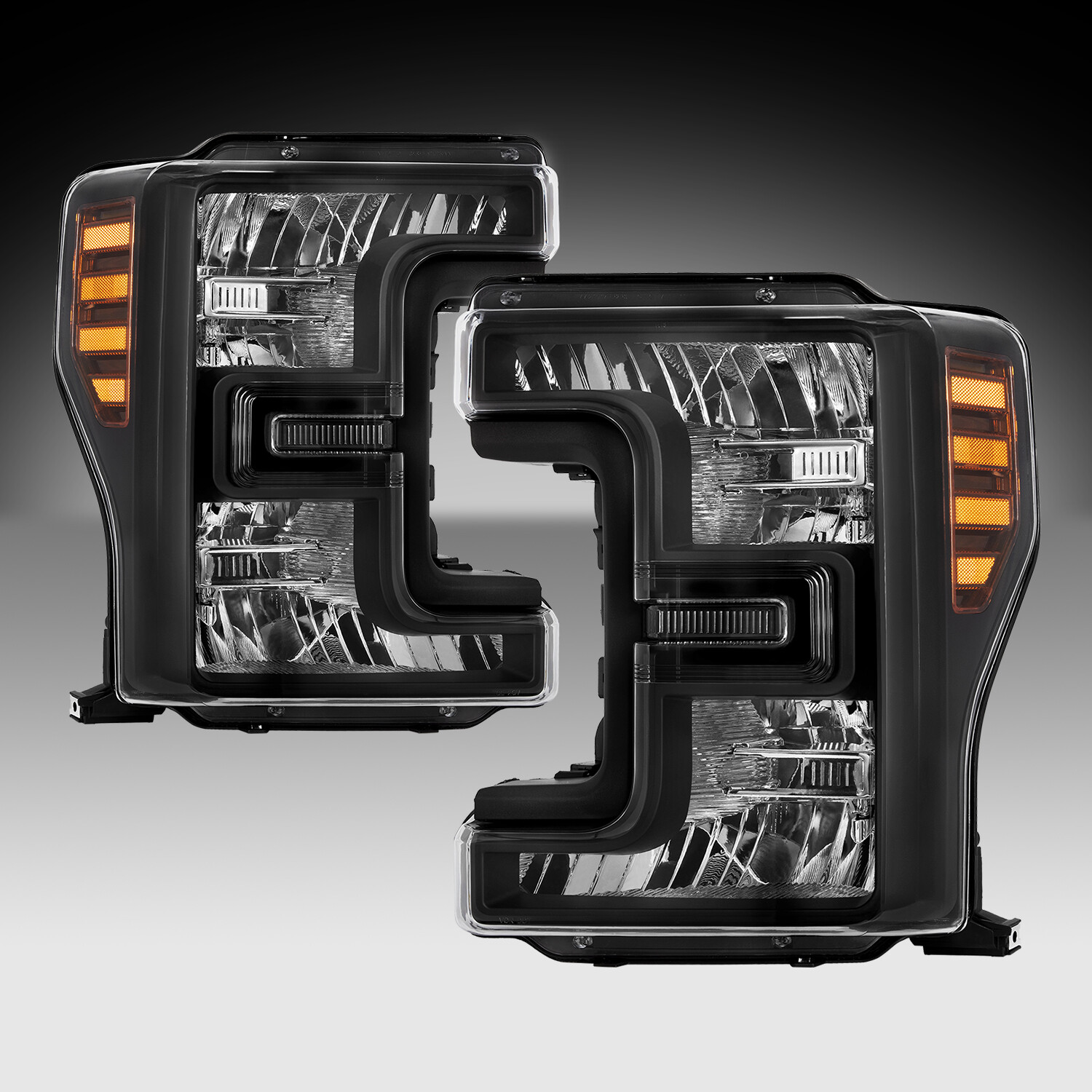 For 2017 2018 2019 Ford F250 F350 F450 F550 Super Duty Black Headlights Pair