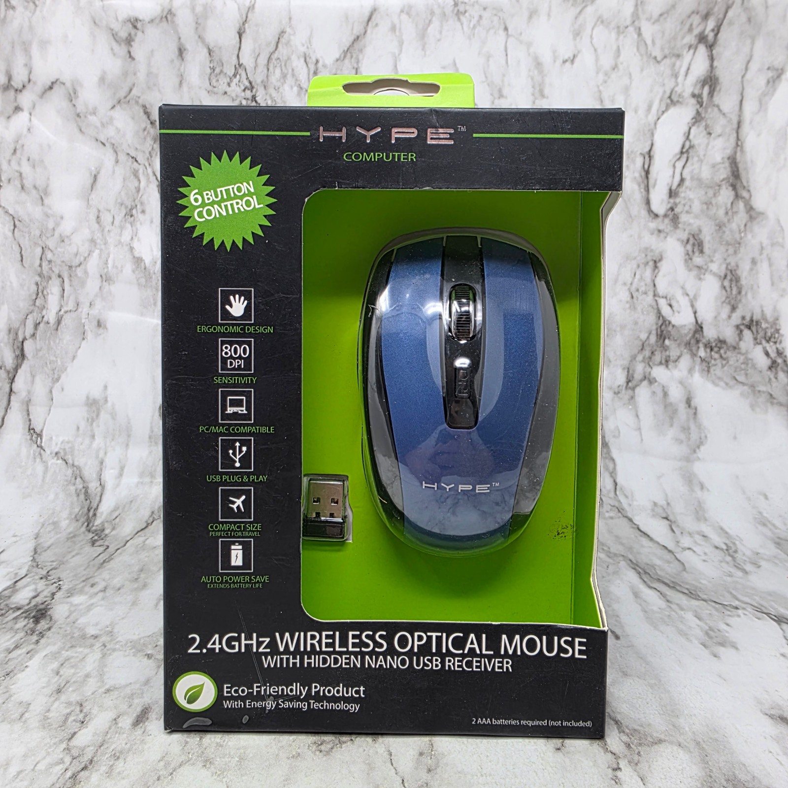 Hype 2.4GHz Wireless Optical Mouse 6 Button Control HY-7005-WMA-BLU
