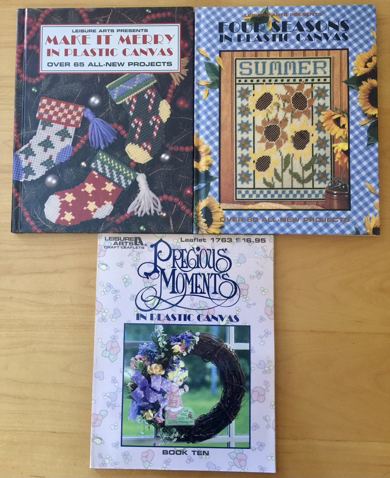 Plastic Canvas Pattern Books Christmas Seasons Precious Moments Lot of 3