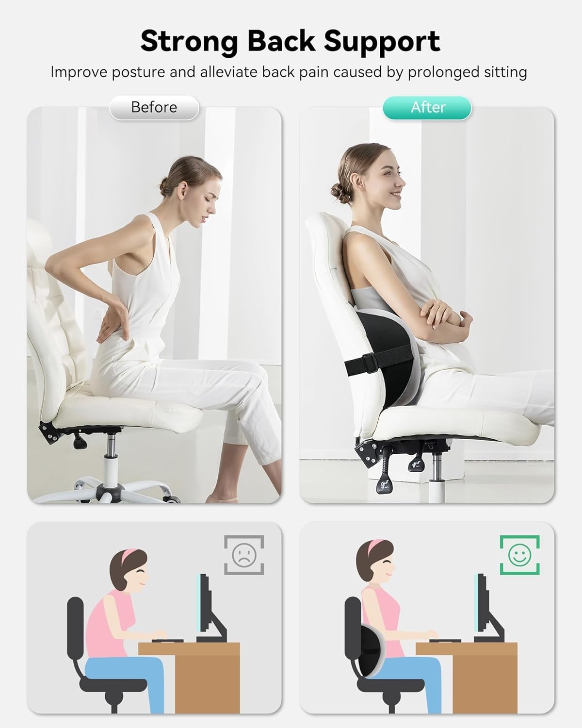 Memory Foam Lumbar Support Pillow, Back Support Pillow for Lower Back Pain Re...