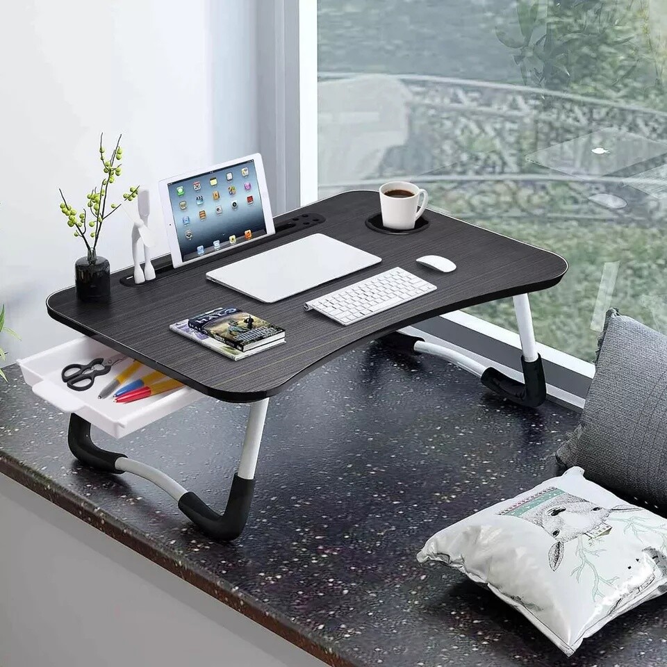 Laptop Tray Lap Desk Stand Foldable Bed Table Notebook Tray Cup Slot Adjustable
