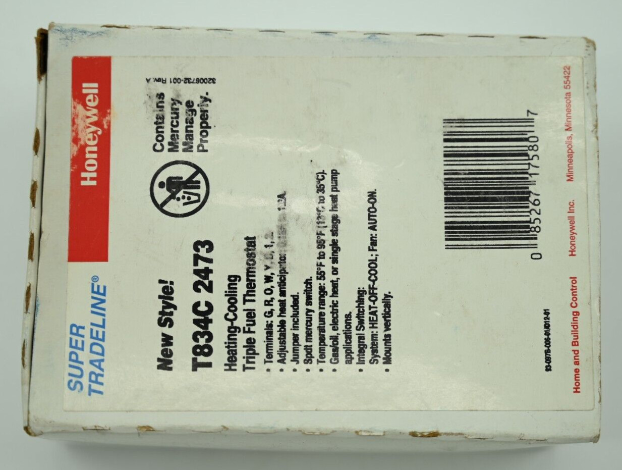 Honeywell T834C 2473 Heating-Cooling Triple Fuel Thermostat NEW Unopened