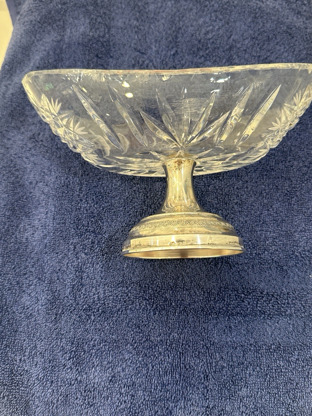 Crystal and silverplate pedestal candy dish