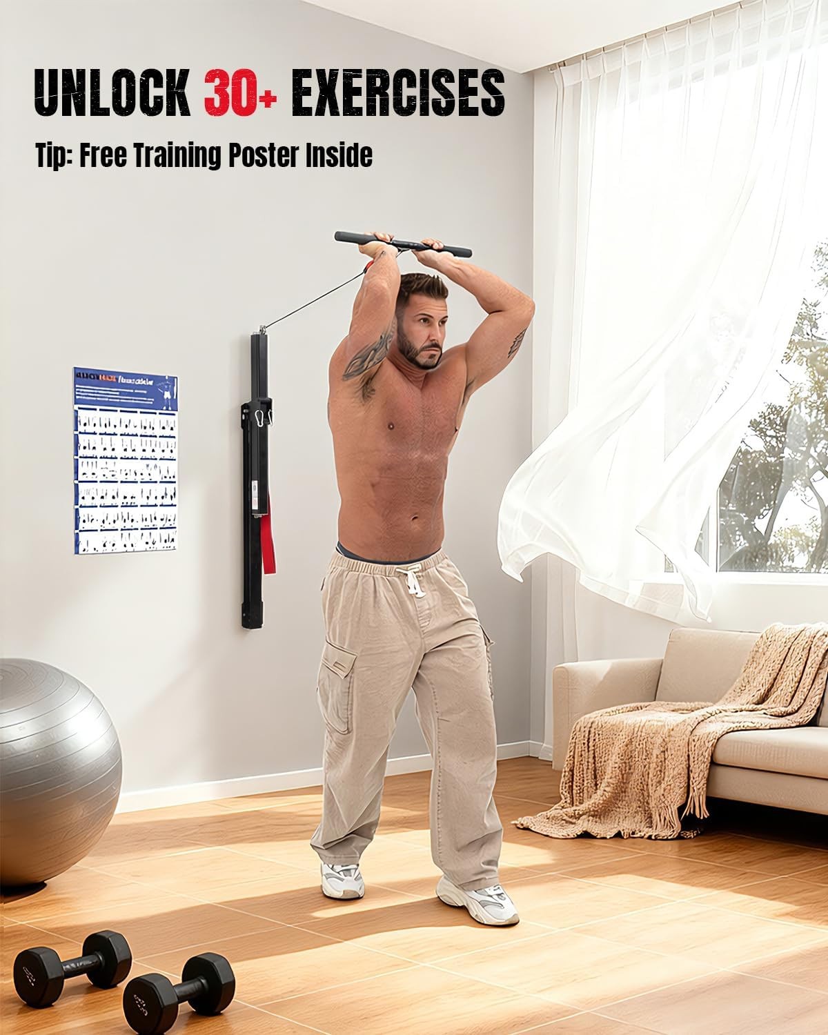 Compact Cable Machine for Home Gym - Adjustable Resistance Full Body Trainer