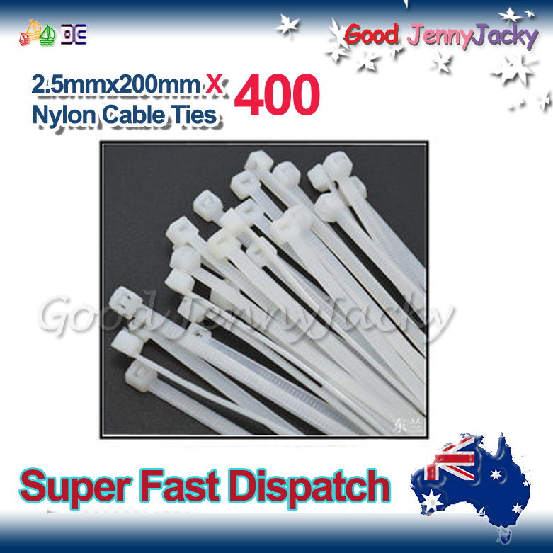 400 x White Nylon Cable Ties 2.5mmX 200mm (3 x200mm) Free Postage