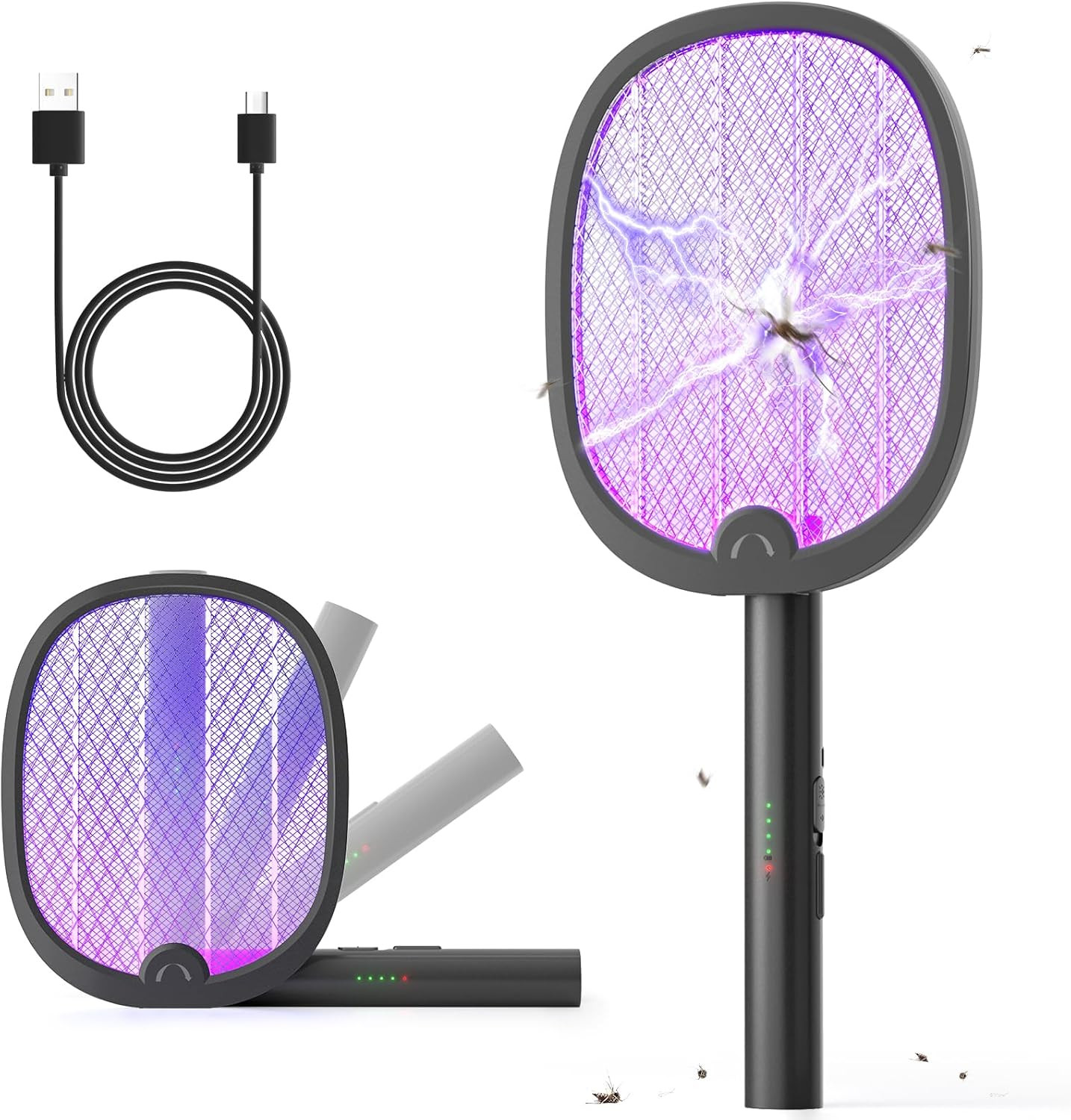 Electric Fly Swatter Foldable Bug Zapper Racket 2 in 1 Mosquito Killer with Attr