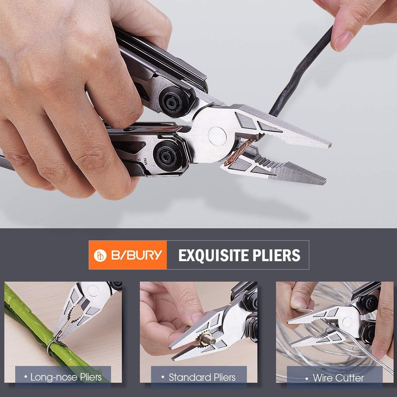 BIBURY Multitool Pliers, 18 in 1 Multi Tool with 18 1 Titanium, Titanium