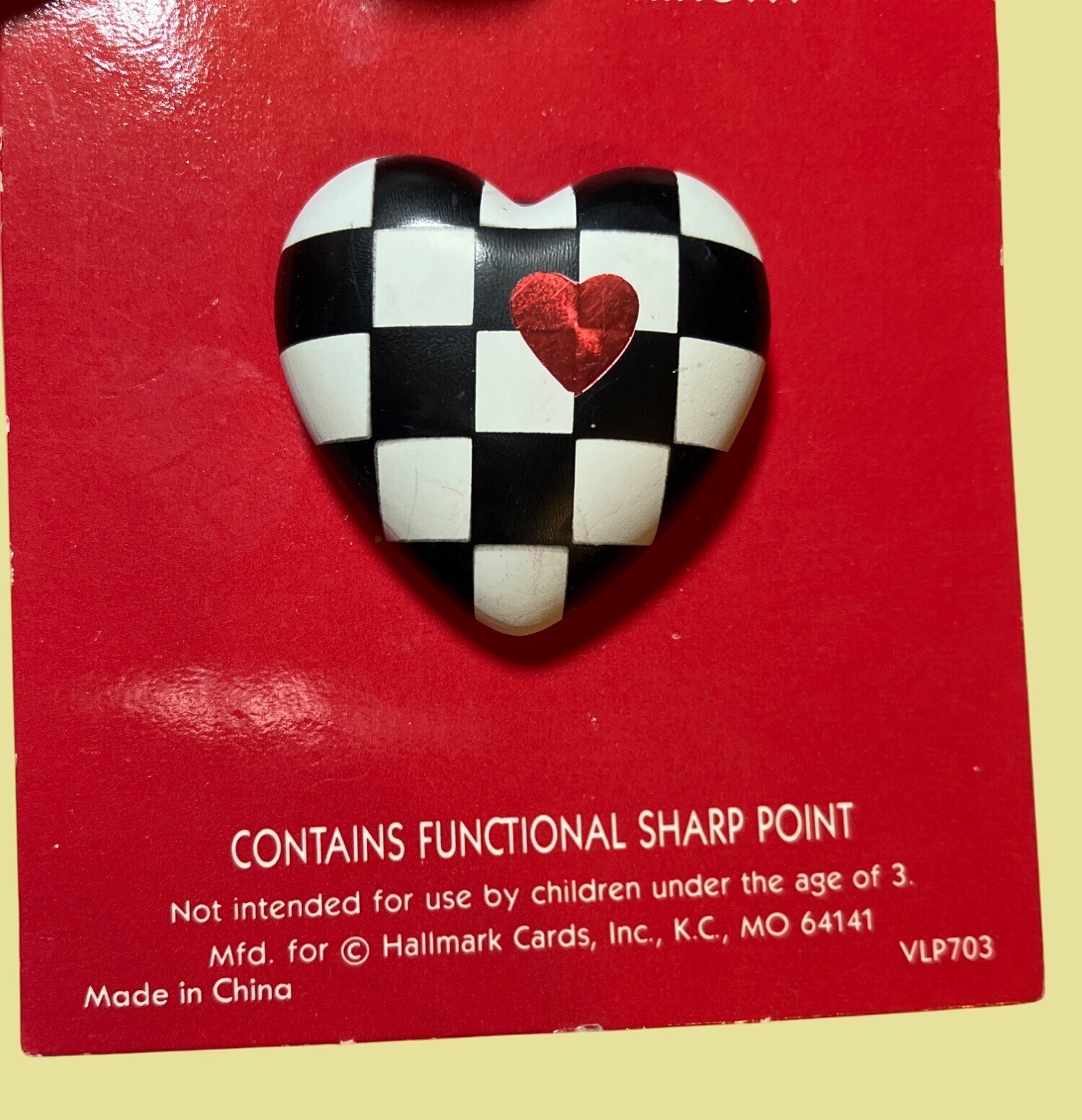 Hallmark Heart-Shaped Checkerboard Lapel Pin With Red Heart Accent