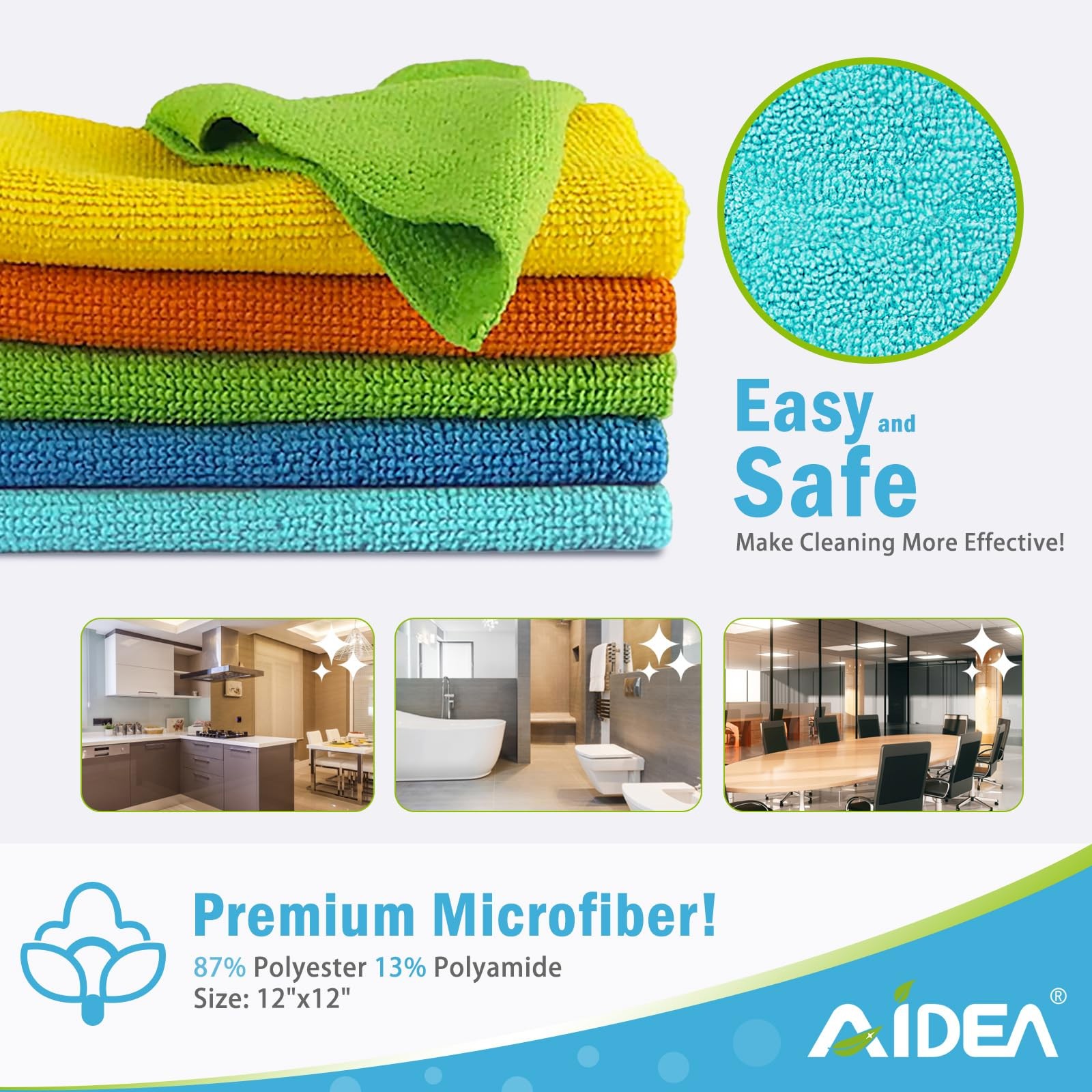 AIDEA Microfiber Cleaning Cloth 100PK, Soft Absorbent 12"×12", Blue/Yellow