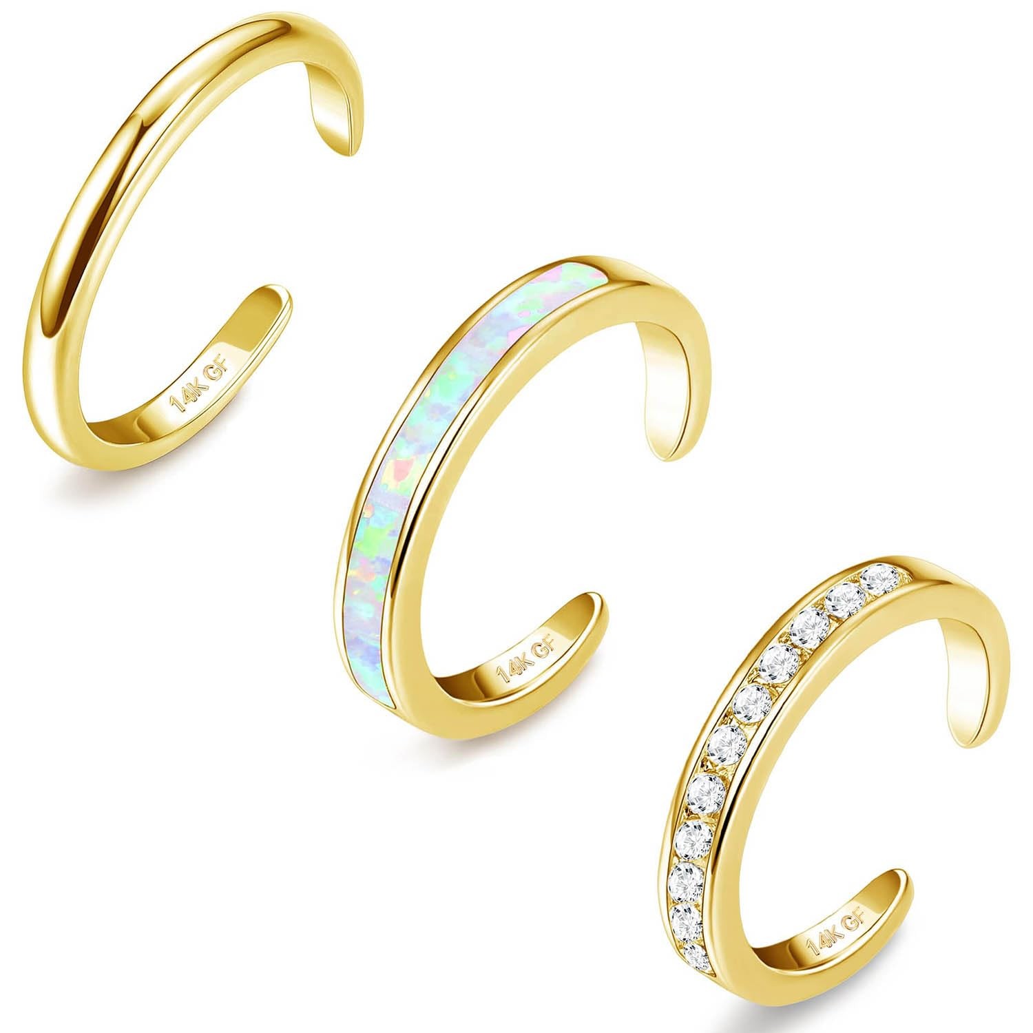 3PCS 14K Gold Filled Toe Rings for Women Adjustable Silver Gold Toe Ring Set ...