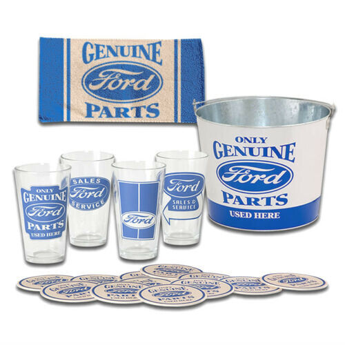 Ford Genuine Parts Pint Glass Gift Set - 18 Pieces! Rare Discontinued FREE SHIP!