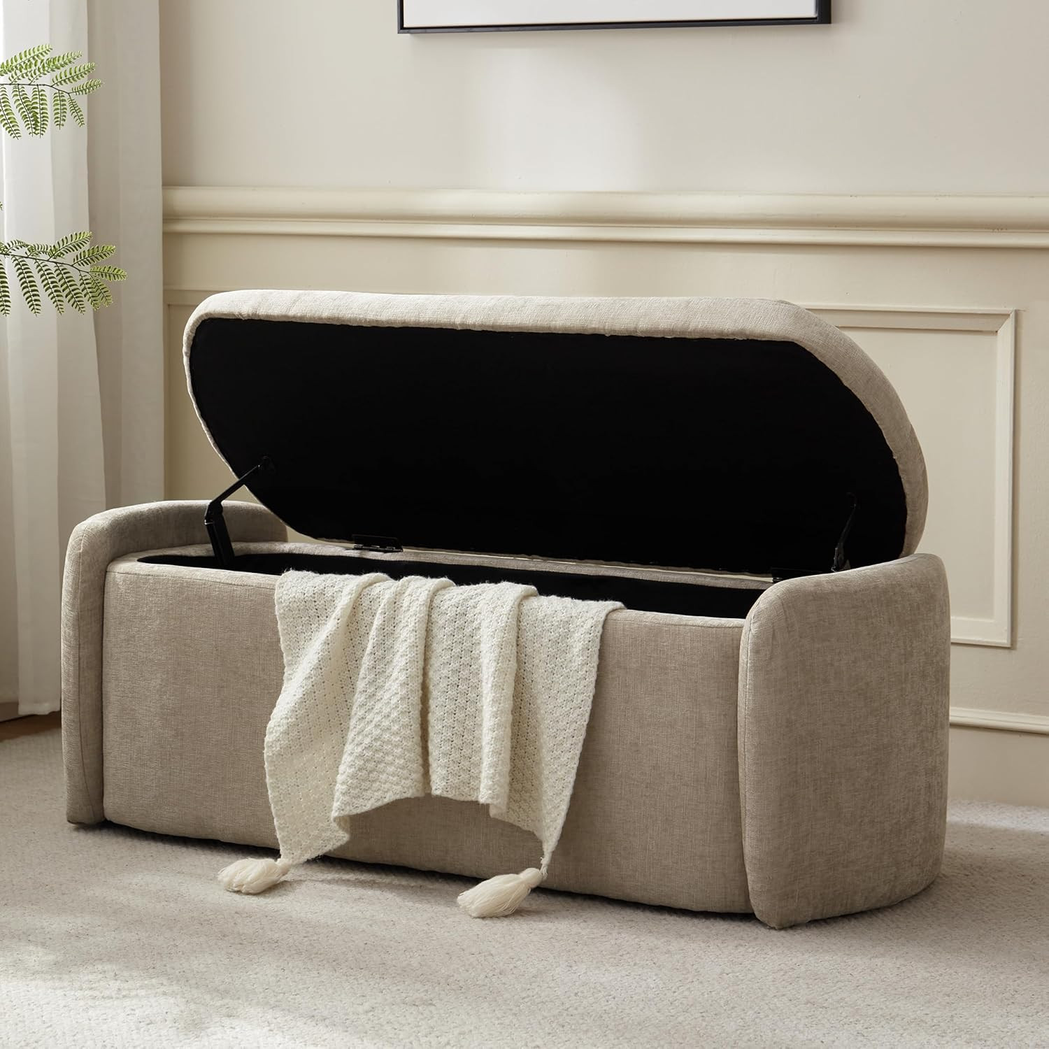 VKNOW 46" Oval Storage Ottoman Bench, Upholstered End of Bed Bench Ottomans Benc