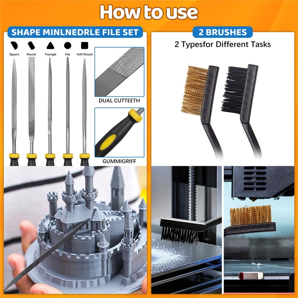 50pcs 3D Printer Tool Kit FDM SLA Nozzle Cleaning Scraper Deburring Files Case