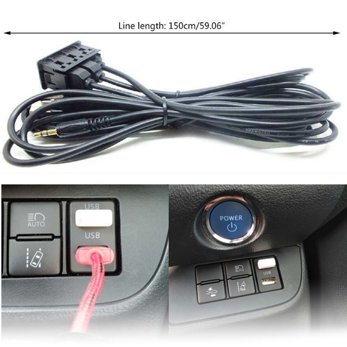 150CM Extension Cable Adapter Type C AUX USB Extender Car Dash Flush Panel Mount