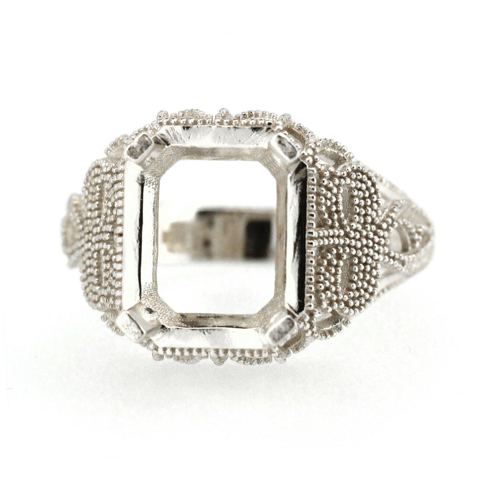 Sterling Silver Semi Mount Ring Setting Emerald Cut Oct 10x8mm