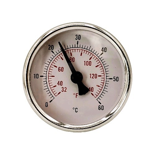 Thermometer 2" Stem 0 to 140° F Brass Adapter Remoovable