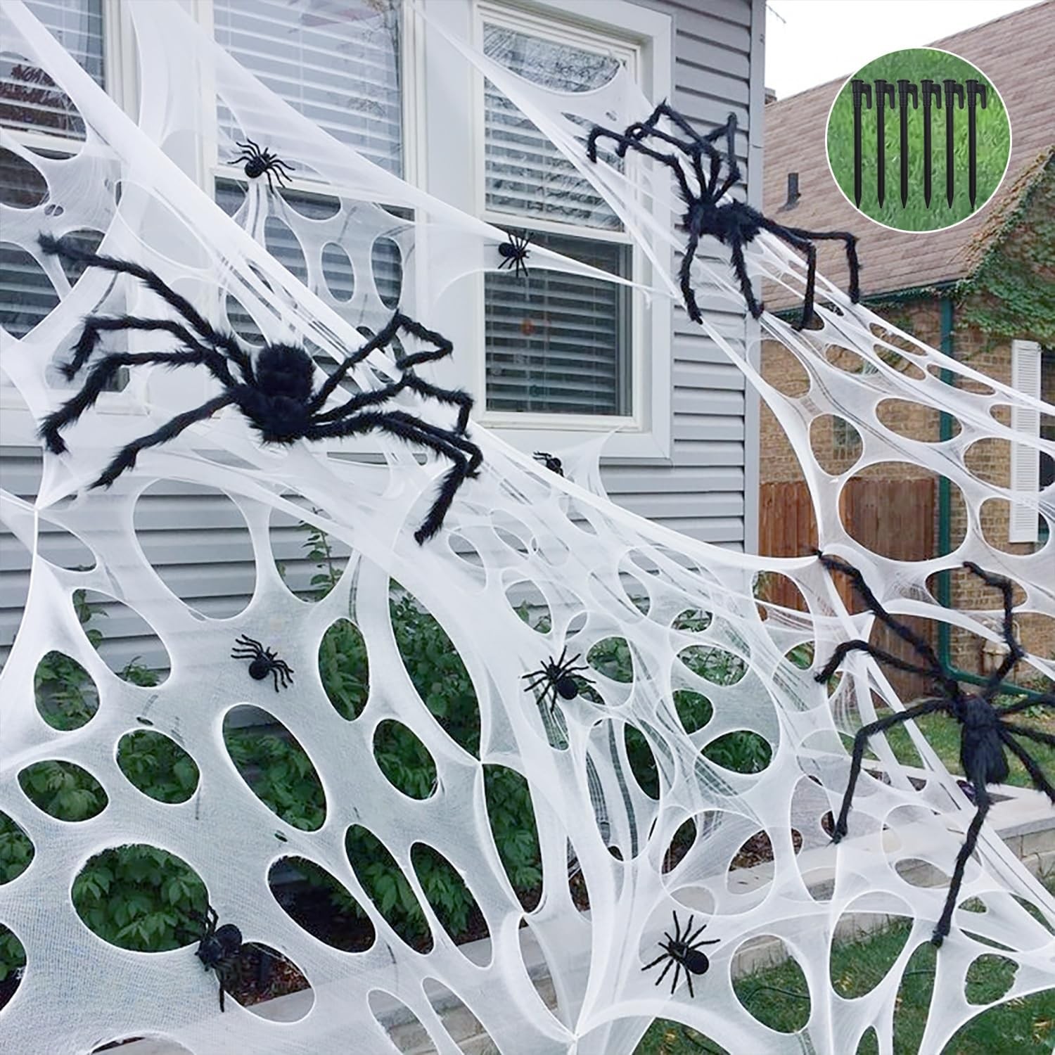 Giant Beef Netting Spider Webs Halloween Decorations, Pre-Cut 350 sqft, White