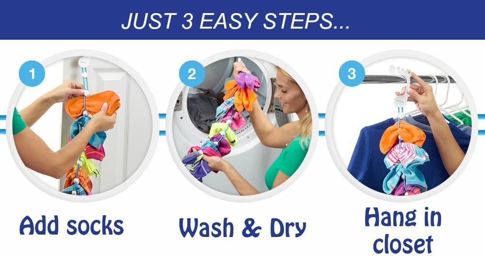Sock Laundry Solution for Washing Drying & Storing Socks in Pairs Clip & Hold...