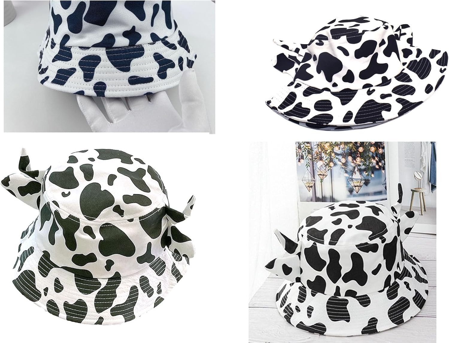 Cow Print Bucket Hat with Cute Horn Ears Beach Sun Summer Travel Sun...