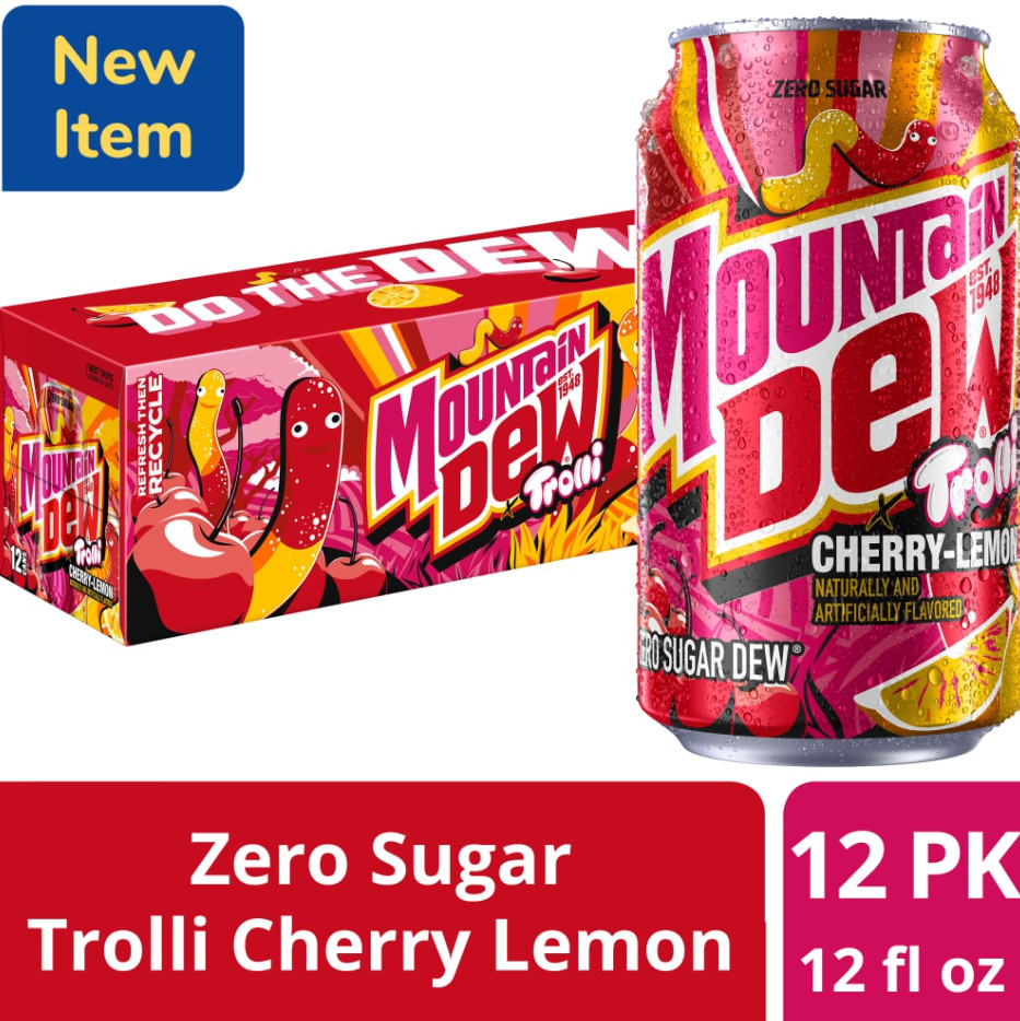 Mountain Dew Zero Sugar Trolli Cherry Lemon 12oz 12 Pack Limited Edition 🍒
