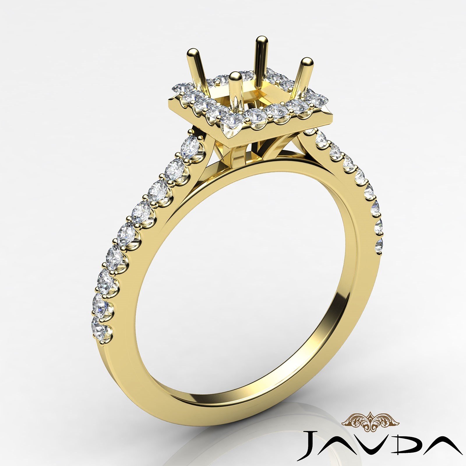 Princess Halo U Prong Diamond Engagement Semi Mount Ring 14k Yellow Gold 0.5Ctw