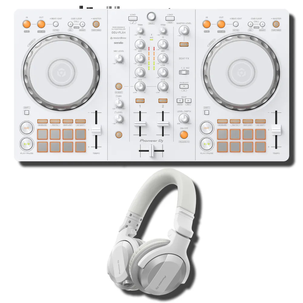 Pioneer DJ DDJ-FLX4-W White 2-Ch DJ Controller w/ HDJ-CUE1BT-W White BT Headphon