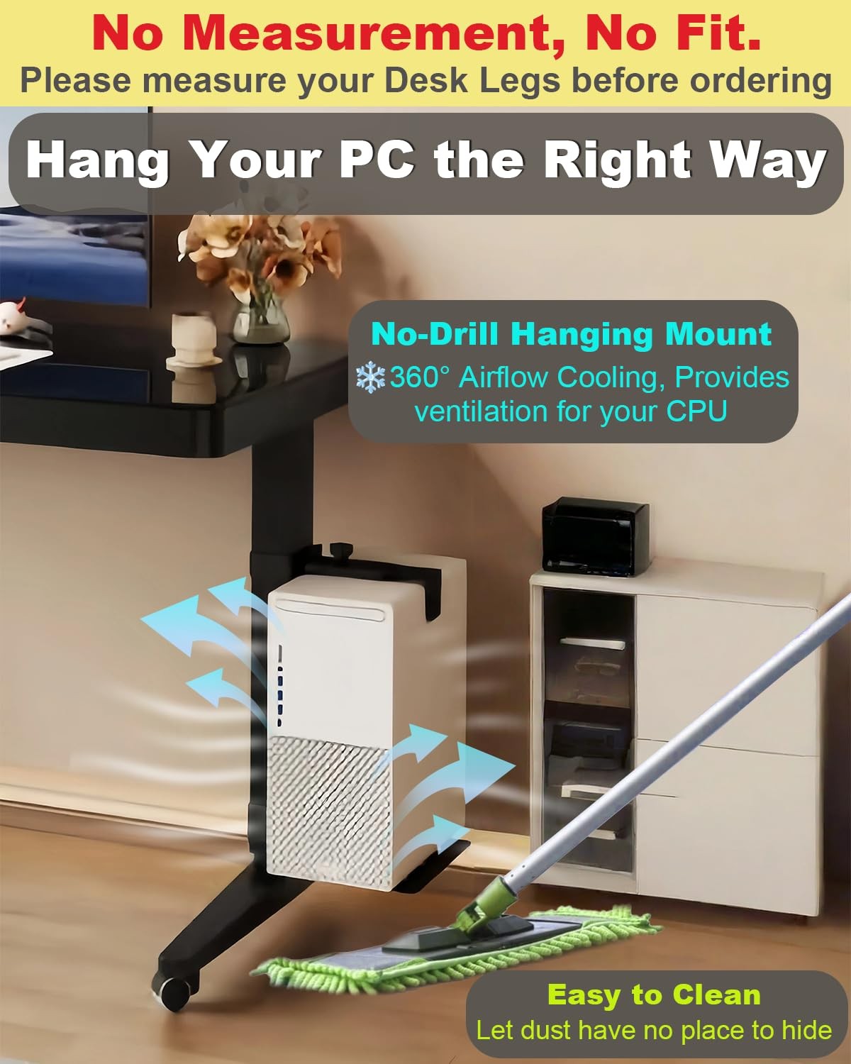 Under Desk PC Mount Clamp-on for Standing Desks, Adjustable Height & Width Black