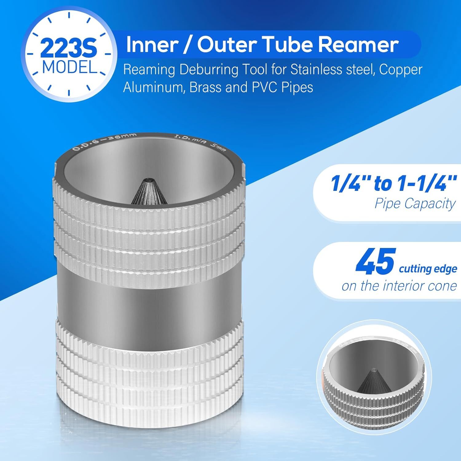 29983 223S Tubing and Pipe Reamer Inner/Outer Copper and Stainless Steel Cutting
