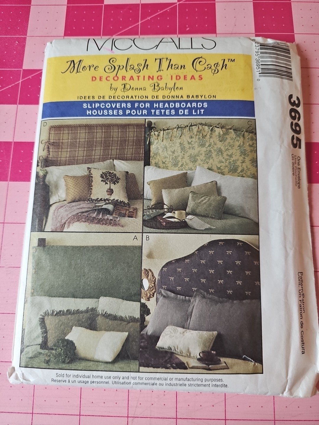McCalls Pattern 3695 More Splash Than Cash Slipcovers For Headboards UNCUT