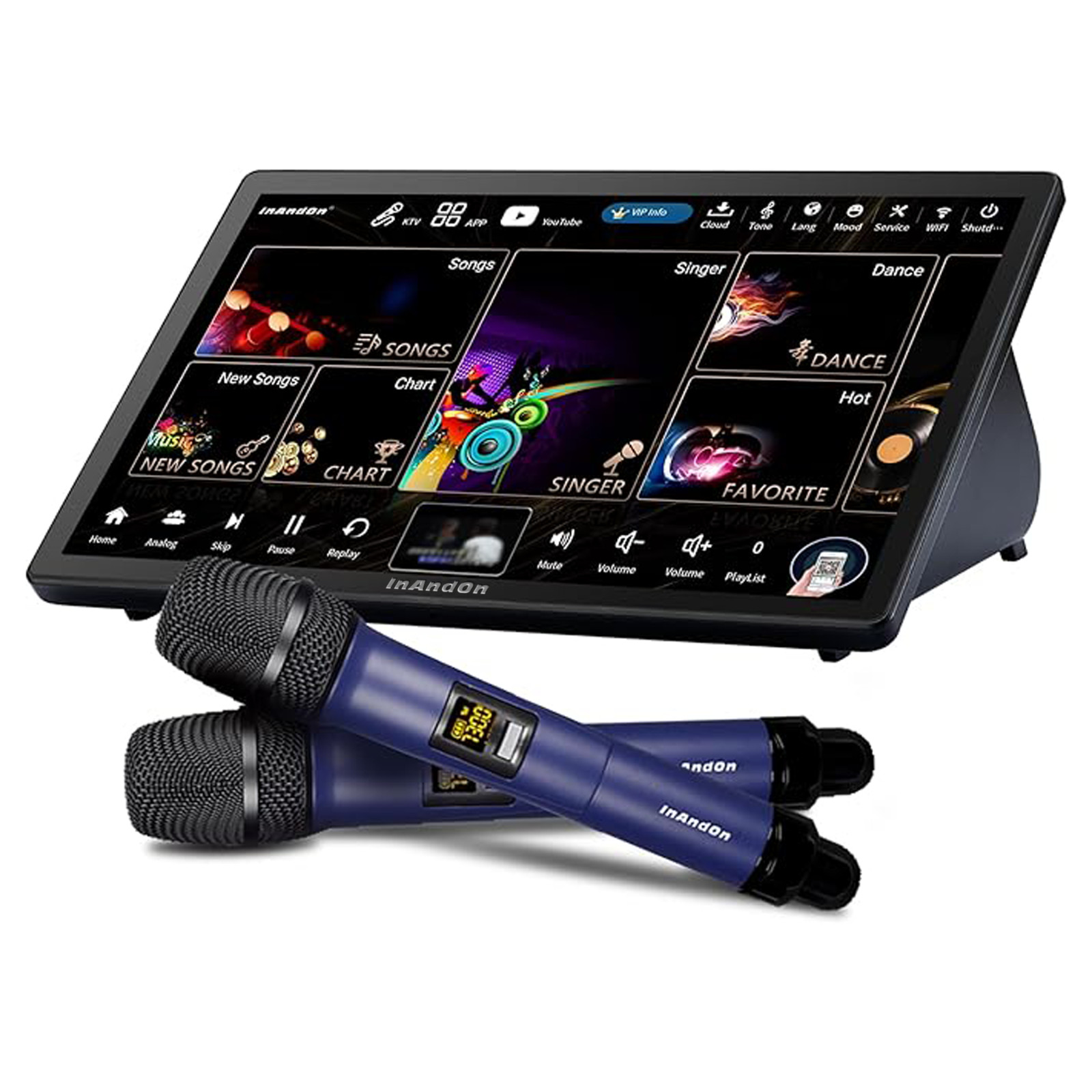 InAndOn 4-in-1 Home Karaoke Machine 15.6" Touchscreen + UHF Mics + Mixer