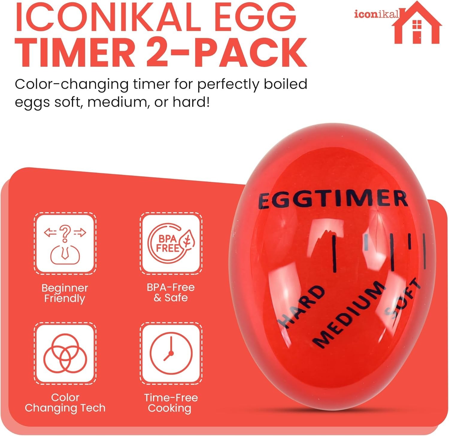 Egg Timer 2-Pack, BPA Free Color Changing for Soft or Hard Boiled Eggs