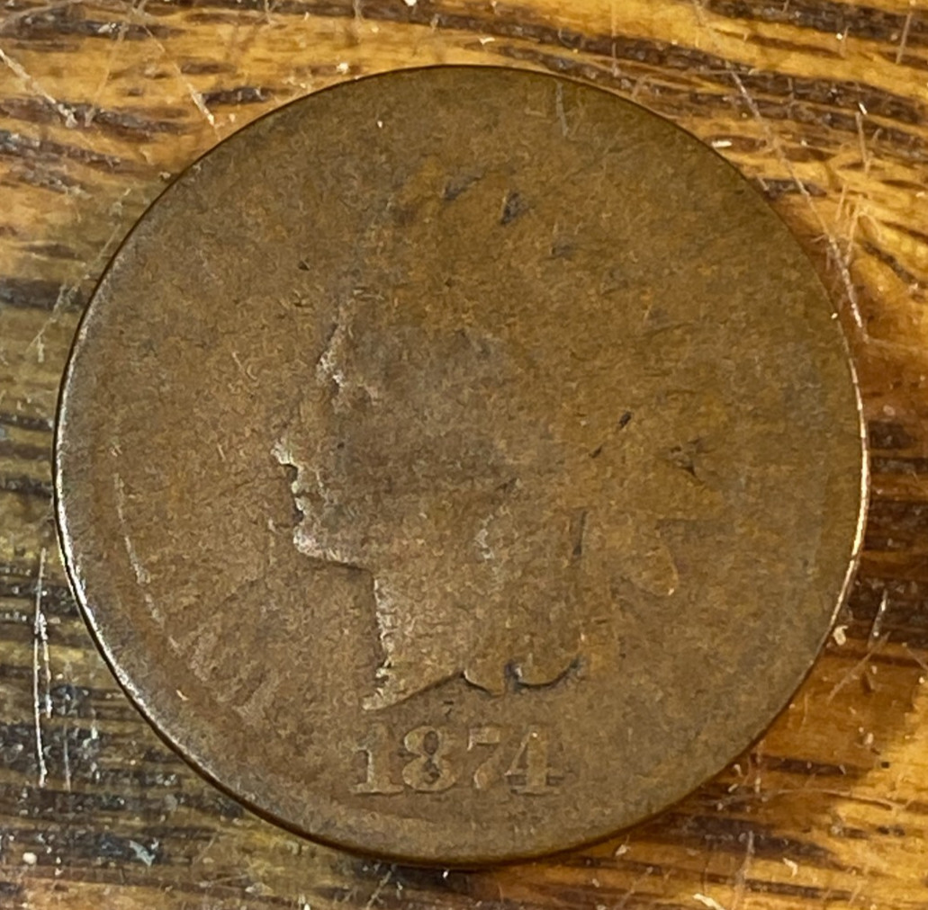 1874 Indian Cent Nice Original AG CHRC
