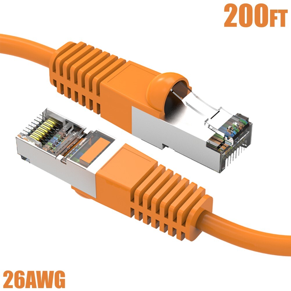 200FT Cat5e RJ45 Network LAN Ethernet FTP Cable Shield Copper Wire 26AWG Orange