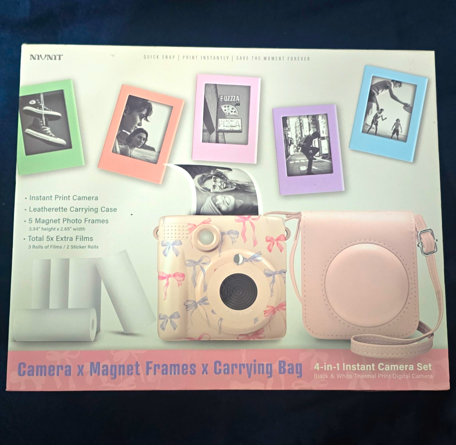 MVMT Pink Instant Print Camera Set w/ Strap, Magnet Frames & Carrying Bag