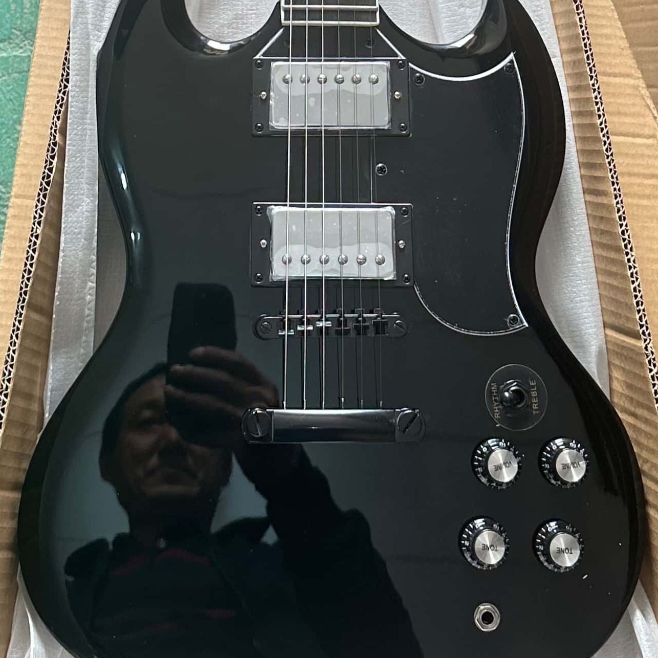 Custom Tony Iommi Black “Devil Horns” Electric Guitar HH Pickups Mahogany Body