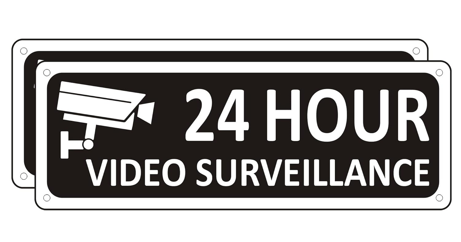 (2 Pack) Heavy-Duty Metal Security Camera Sign, 10" X 3.5" Aluminum 24 Hour Vide