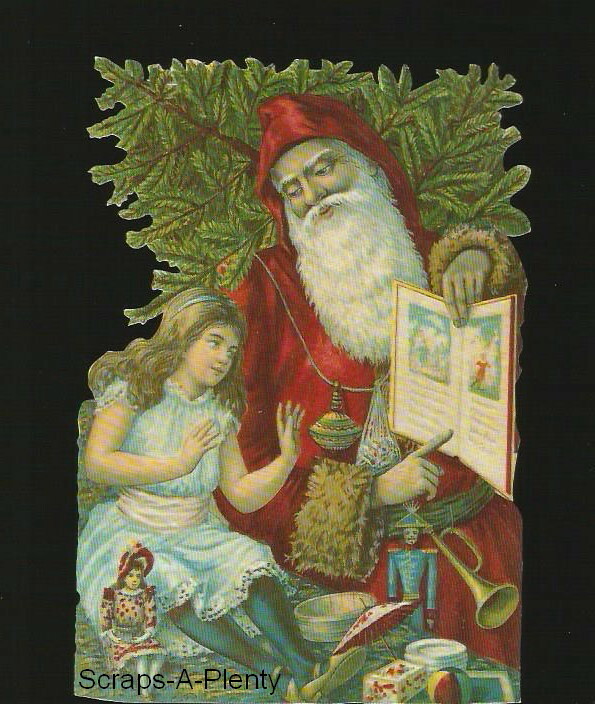 German Embossed Scrap Die Cut- Christmas Santa Reading to Child   BK5019