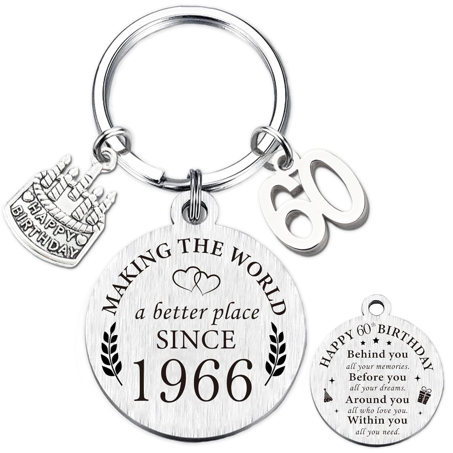 Birthday Keychain Gift for Women Men 30th 40th 50th 60th Cake Charm