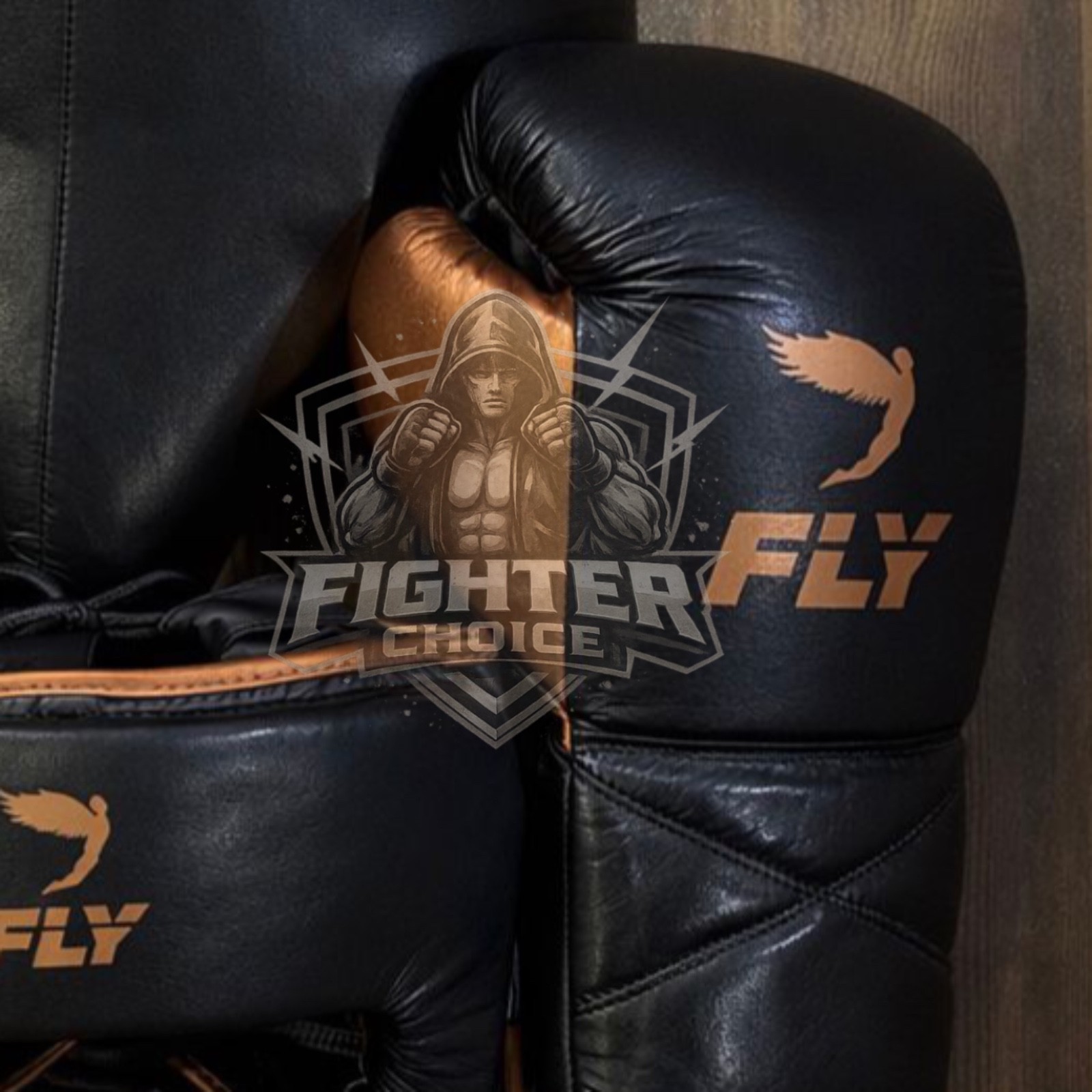 Fly Boxing Set Black Gold Cowhide Leather Sparring & Training