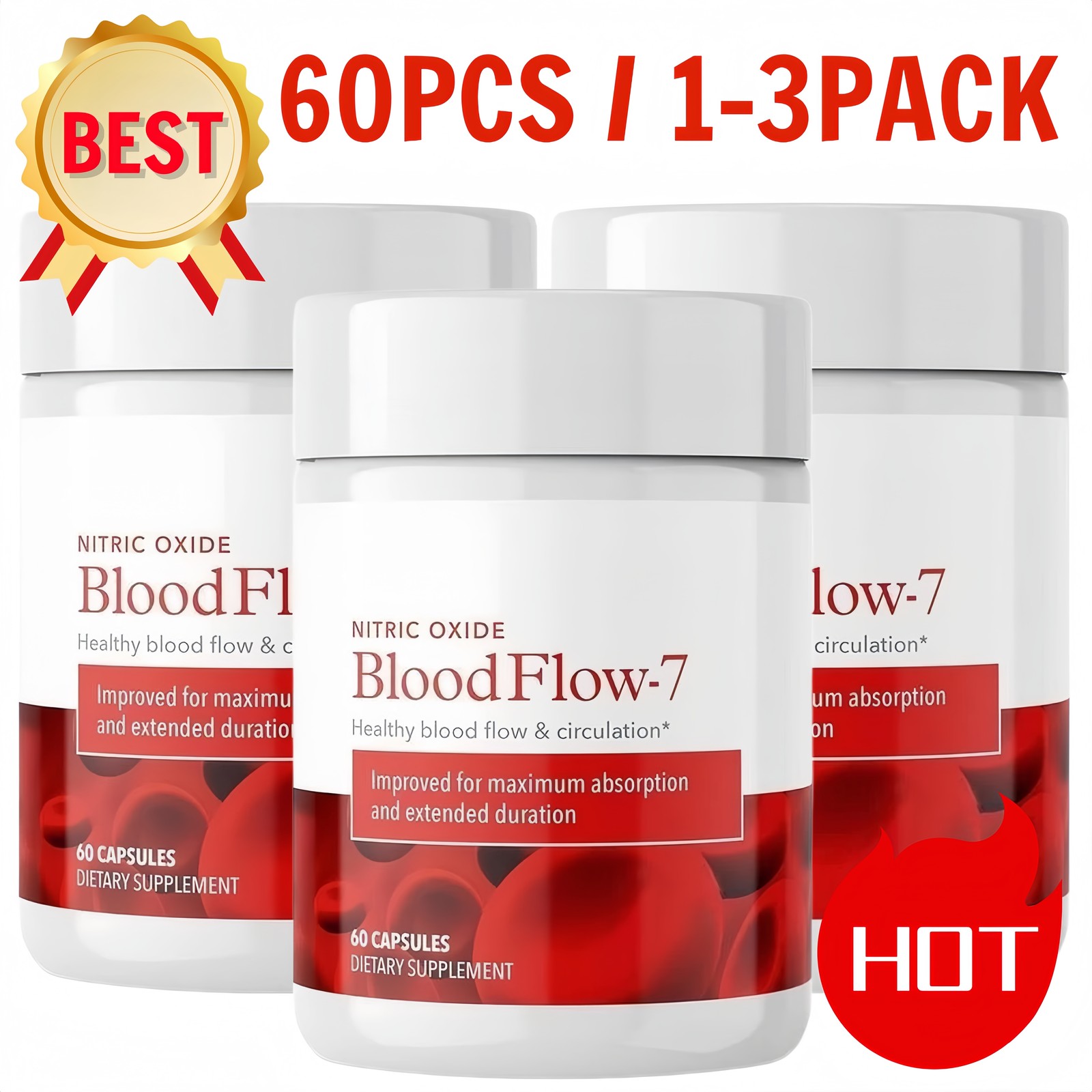 1-3PACK 60pcs Juvenon Bloodflow-7 Blood Circulation Supplement Nitric Oxide  US