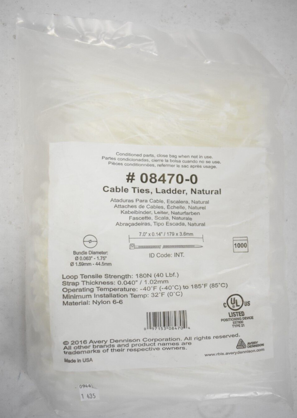 1000 Pack Cable Ties Ladder natural Colored .063" To 1.75" Dia x 6" x .14"