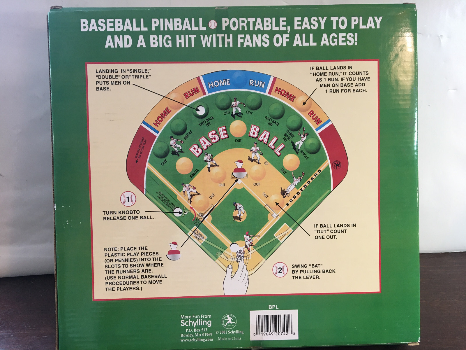 Pinball Baseball Game, Schylling Toy, tabletop, 2001