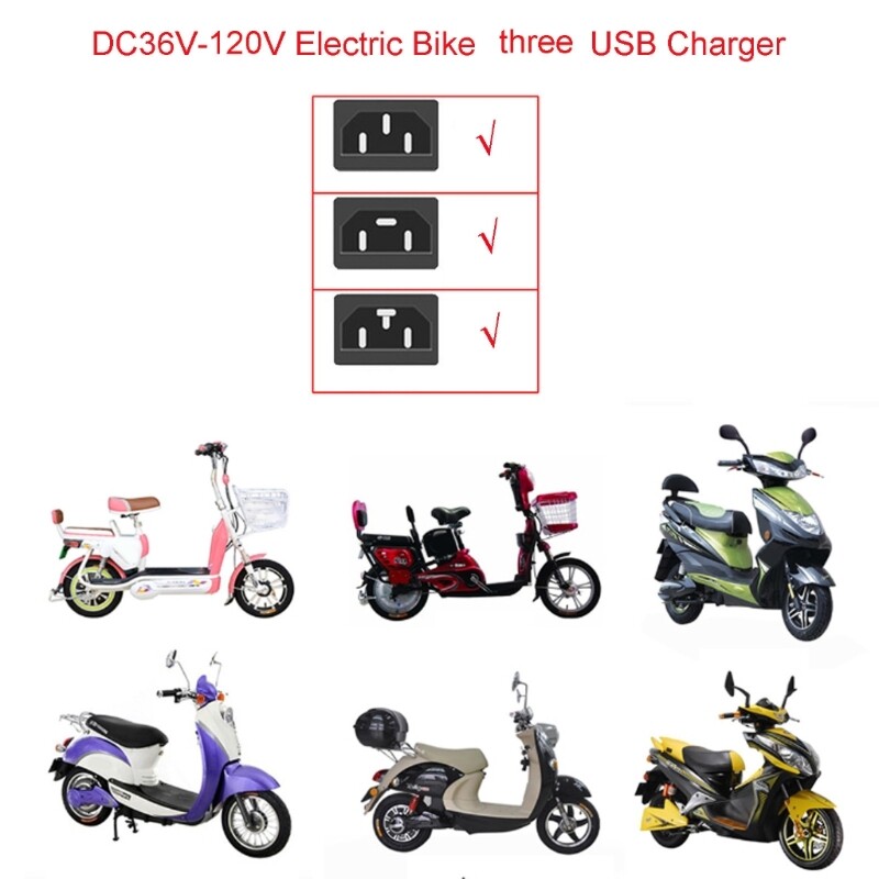 USB Power Adapter DC36V 48V 72V 120V to 5V 2.1A E-bike 3 Port Charging Converter