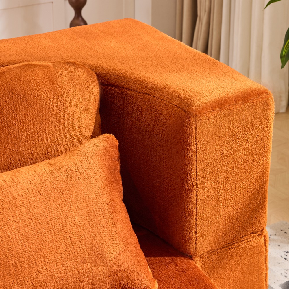 Folding Sofa Bed, Plush Orange Futon Mattress, High Density Foam