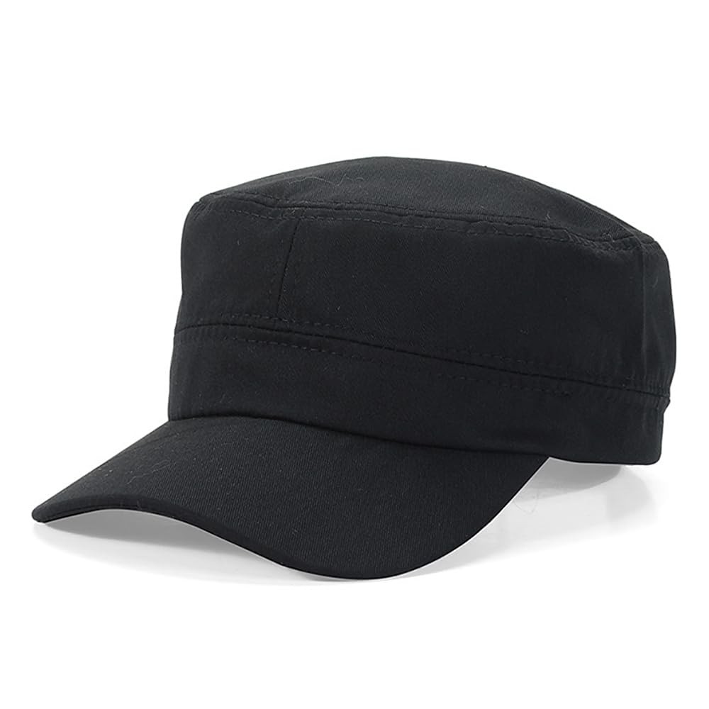 Cadet Army Cap Military Style Adjustable Flat Top Unisex One Size, Black
